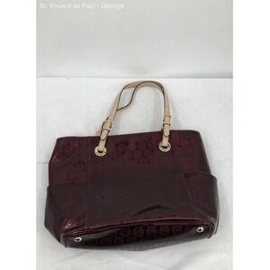Michael Kors Jet Set East West Large Tote Burgandy Patent Leather Purse Handbag